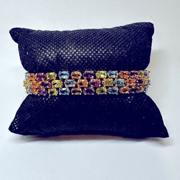 7" Amazing gold vermeil over 925 multi-gemstone bracelet! - Picture 1 of 12